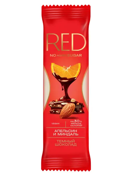 Шоколад Red Delight темный с апельсином и миндалем без