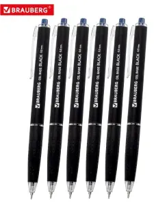 Ручка шариковая 6 шт автоматическая BRAUBERG OIL-BASE BLACK пишущий узел 0,5 мм цвет чернил синий