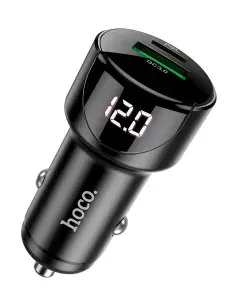 Автомобильное зарядное устройство Hoco Z42 (PD20W + QC3.0) индикатор напряжения, черный / быстрая зарядка в прикуриватель