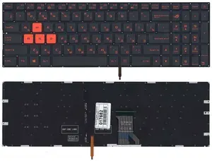 Клавиатура для ноутбука Asus ROG GL702, GL502, GL502VM, GL502VS, GL502VT, GL502VY, GL702VS, GL702V, GL702VT, GL702VM Series, p/n: 0KNB0-662LUS00, AEBK5U00030, черная, с подсветкой, с красными кнопками