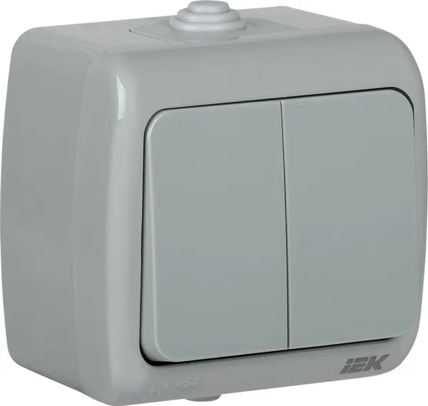 Выключатель двухклавишный для открытой установки ВС-20-2-0-A 10А IP54 IEK серия Aquatic