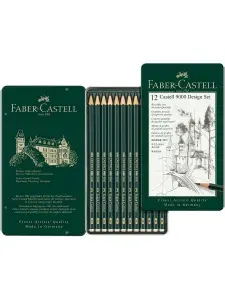 Набор карандашей ч/г Faber-Castell "Castell 9000 Design Set", 12шт., 5H-5B, заточен., метал. кор. (119064)