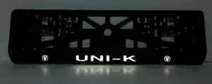 Рамка номерного знака с LED подсветкой надписи "UNI-K " с логотипом для автомобиля, тюнинг авто, рамка гос номер, 1 шт, 12 В