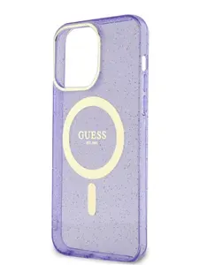 Чехол Guess PC/TPU MagSafe на iPhone 13 Pro / для Айфон 13 Про ударопрочный, с защитой камеры, с блестками, прозрачный фиолетовый