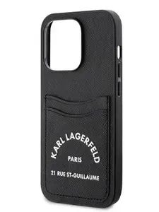 Чехол Karl Lagerfeld PU Saffiano Cardslot на Apple iPhone 14 Pro / для Айфон 14 Про из экокожи, с картхолдером, с логотипом RSG 3D rubber logo, черный. Товар уцененный