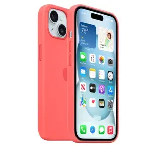 Чехол силиконовый МagSafe для iPhone 15 Guava с анимацией NFC, Silicone case magsafe для Айфон 15 "спелый нектарин"
