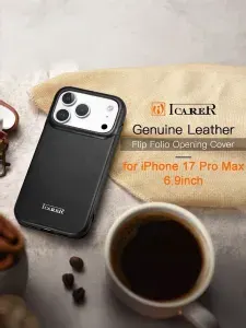 Кожаный чехол книжка Curved Edge Folio Case для iPhone 17 Pro Max, черный