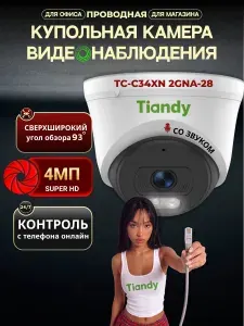 Камера видеонаблюдения уличная Tiandy TC-C34XN 4 Мп 2K, IP-камера PoE 2.8 мм с микрофоном и ночным видением