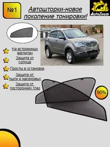 Автошторки магнитные для SsangYong Actyon 2поколение (2011-2021г.в.), джип/SUV 5-ти дв.на передние двери 2 шт/шторки для автомобиля/съемная тонировка/AutoZoom