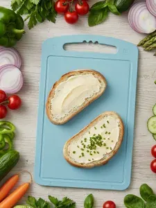 Доска разделочная пластиковая для кухни двусторонняя с желобками 20х32 см, кухонная доска для резки, голубая