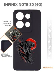 Чехол для Infinix Note 30 4G с защитой камеры, с внутренней подкладкой из микрофибры, черный с принтом ТИГР, лаковое покрытие / Инфиникс Нот 30