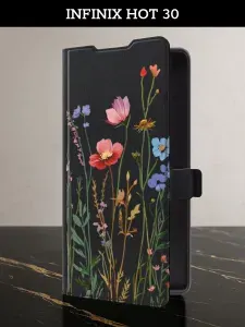 Чехол-книжка на Infinix Hot 30 (Инфиникс Хот 30) с картой и принтом "Высокие цветы"