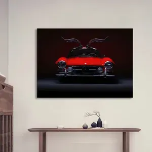 Интерьерная картина красный Mercedes-Benz 300 SL с дверями-крыльями, 50х70 см, студийная ретро-автомобильная фотография