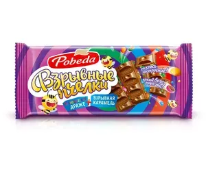 Шоколад Победа вкуса Молочный "Взрывные пчелки" Мини-Драже и Взрывная Карамель, 80г