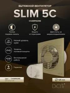 Вентилятор накладной SLIM D125 обратный клапан Champagne DICITI