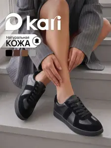 Кроссовки Kari кожаные с замшей черные на каждый день