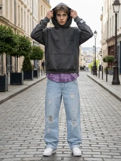 Мужские рваные джинсы свободного кроя (Destroyed Wide Jeans)