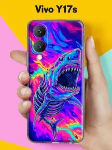Силиконовый чехол на Vivo Y17s Неоновая акула для Виво У17С
