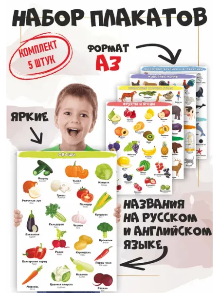 Smart Deti Обучающие плакаты для детей, набор постеры детский сад А3