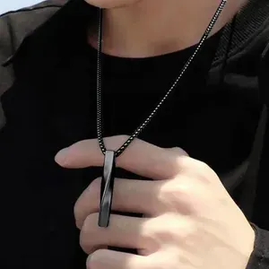 Цепочка на шею мужская из нержавеющей стали черная с подвеской кулоном Брусок палочка