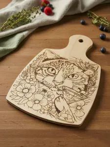 Заготовка для выжигания декоративная разделочная доска "Кот в цветах"