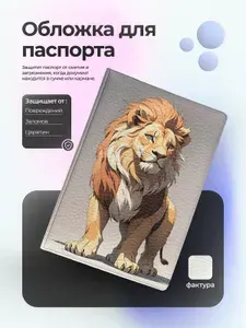 Обложка на паспорт мультяшный лев на сером фоне