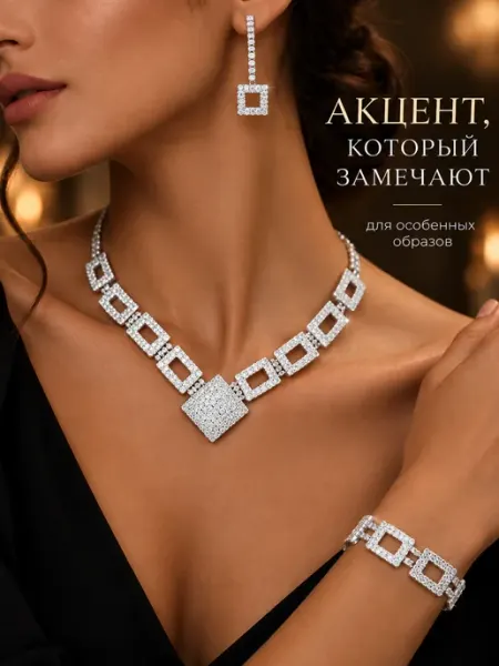 Diacriss Комплект украшений белый под серебро серьги колье браслет