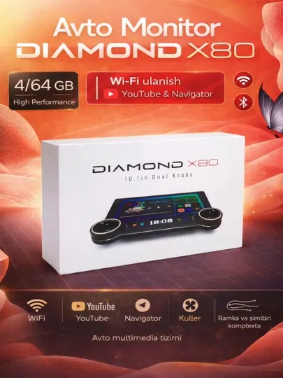 Автомобильный монитор "Diamond X80", на все типы автомобилей, с рамкой и штекером