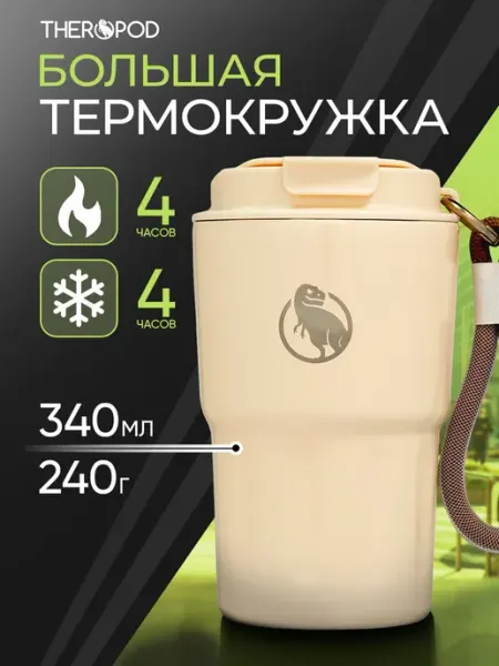 Термокружка для кофе, чая 340мл THEROPOD автомобильная, мета