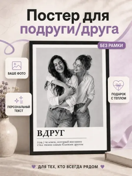 Постер другу подруге с вашими фото без рамки А4 21×30 см