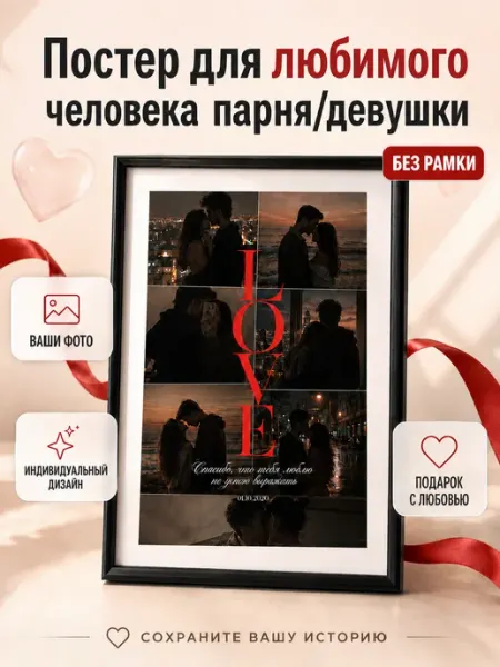 Постер любимому человеку с вашими фото без рамки А4 21×30 см