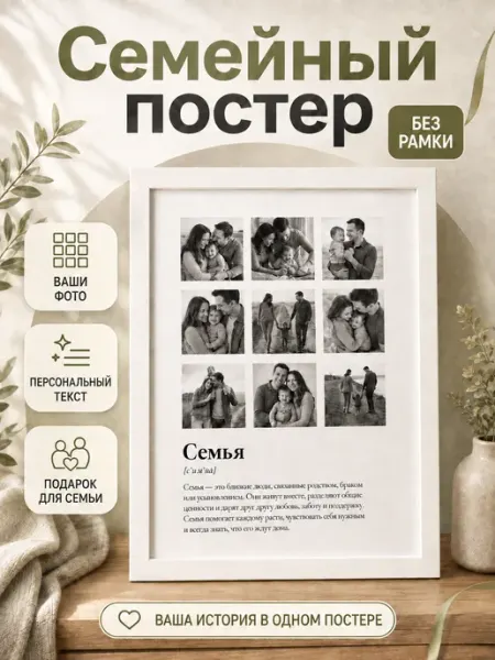 Семейный постер с вашими фото без рамки А4 21×30 см
