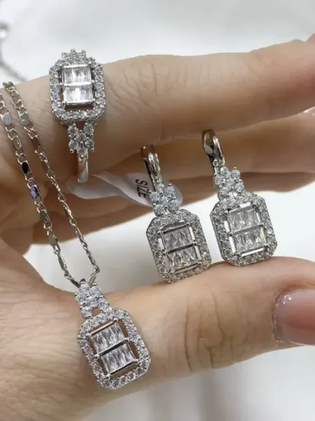 Комплект бижутерии Двойная дорожка фианитов DIAMOND COLLECTION