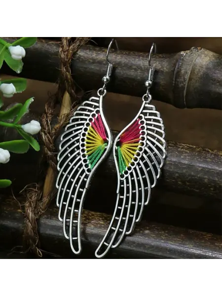Серьги этнические амулет крылья ангела с камнями длинные be self true jewel
