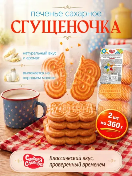 Печенье для детского питания Сгущеночка 360гр по 2 шт Сладкая слобода