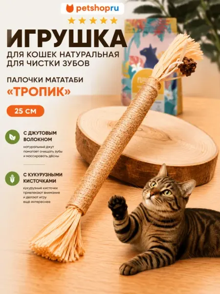Игрушка для кошек для чистки зубов палочки мататаби с нитью PetShop