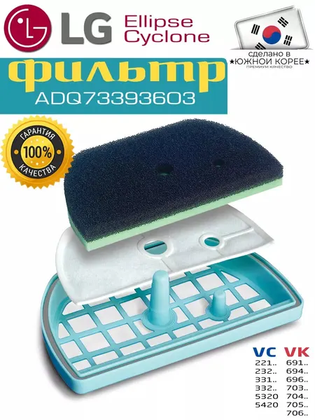 Фильтр для пылесоса LG ADQ73393603, моющийся, сменный