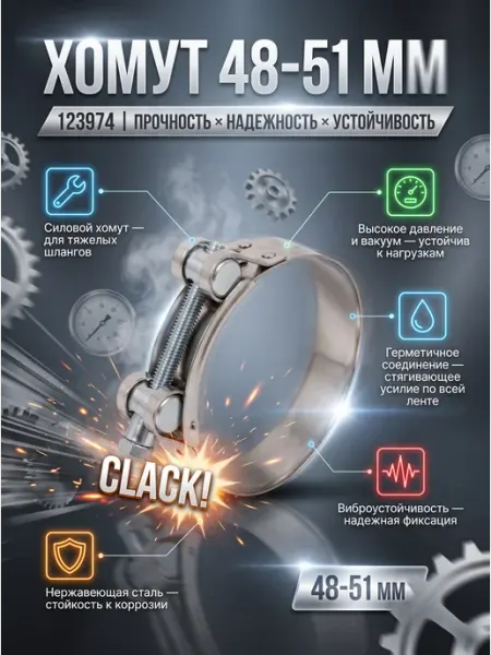 Хомут силовой шарнирный D48-51мм, нерж.сталь