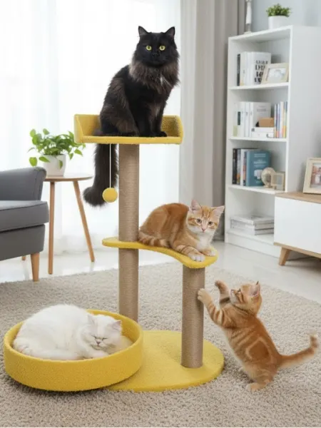 Игровой комплекс для кошек с когтеточкой и лежанкой, домик для кошек