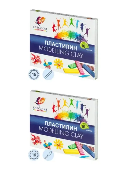 Пластилин классический Классика, 16 цв, 2 шт Луч (канцтовары)