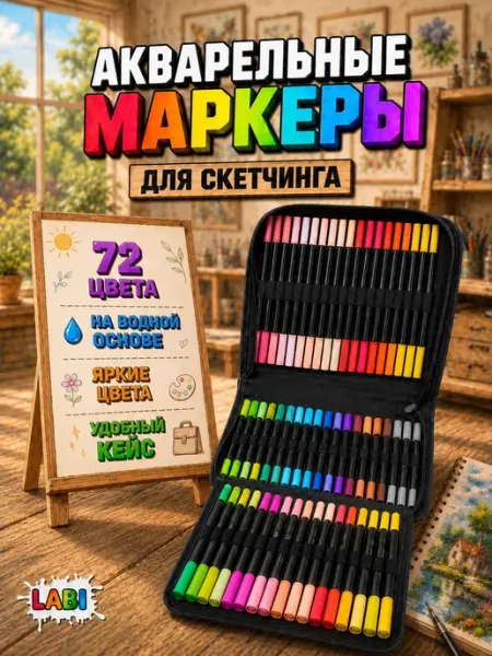 Маркеры для скетчинга акварельные на водной основе, 72шт