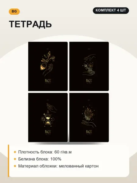 Тетрадь, набор 4 шт, дизайн в ассортименте BG