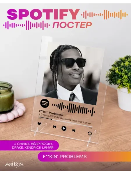 Spotify постер акриловый Дрейк ASAP Rocky f*ckin' problems AniKoya