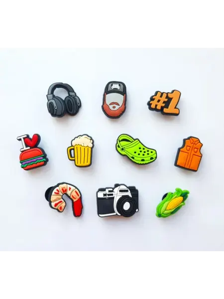 Jibbitz набор джибитсы мужские взрослые бургер пиво фотограф