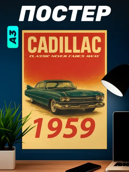 Постер на стену машина Cadillac 1959 Наклейки за Копейки