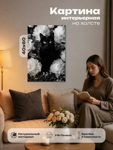 Картина интерьерная на стену 40х60 Кошка Розовый Гусь