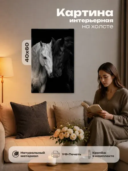 Картина интерьерная на стену 40х60 Лошади Розовый Гусь