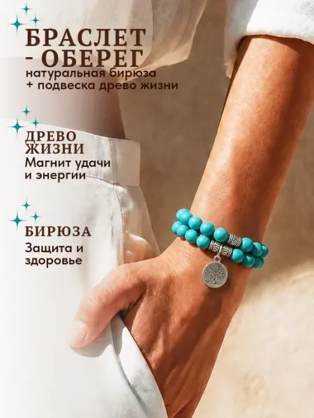 Набор браслетов-оберегов из натуральной бирюзы Amulet&Красная нить