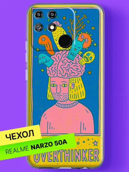 Чехол на Narzo 50A с принтом Мыслитель с птичками Realme