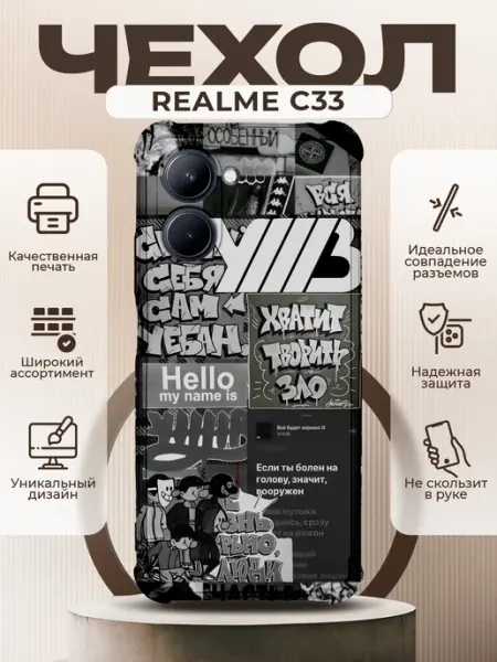 Чехол на REALME C33 силиконовый с принтом УННВ калаж PRINTberries